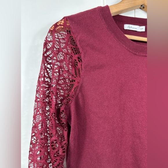 Reitmans sweater with lace sleeves, Small, burgundy, crewneck, Office Event - Picture 3 of 8